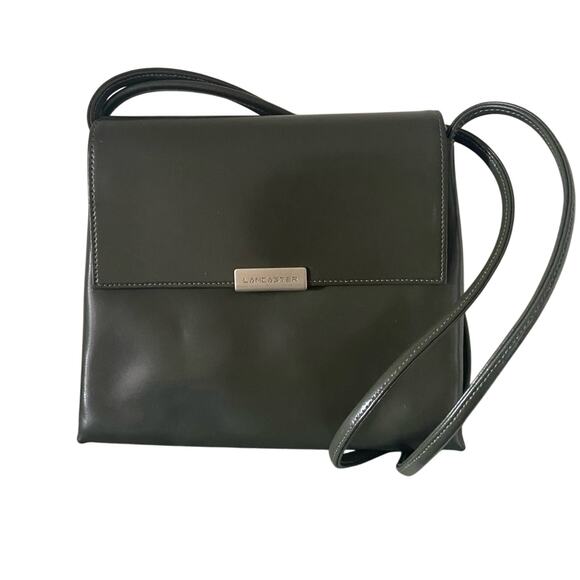 Lancaster Paris Vintage Olive Green Patent Leather Box Shoulder Bag - Picture 1 of 7